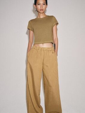 Zara BNWT Wide-Leg Striped Elastic-Waist Pants